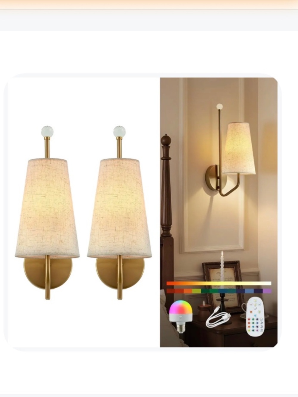 Battery Operated Wall Sconces,Rechargeable Wall Lights Set of 2 with 12 Colors